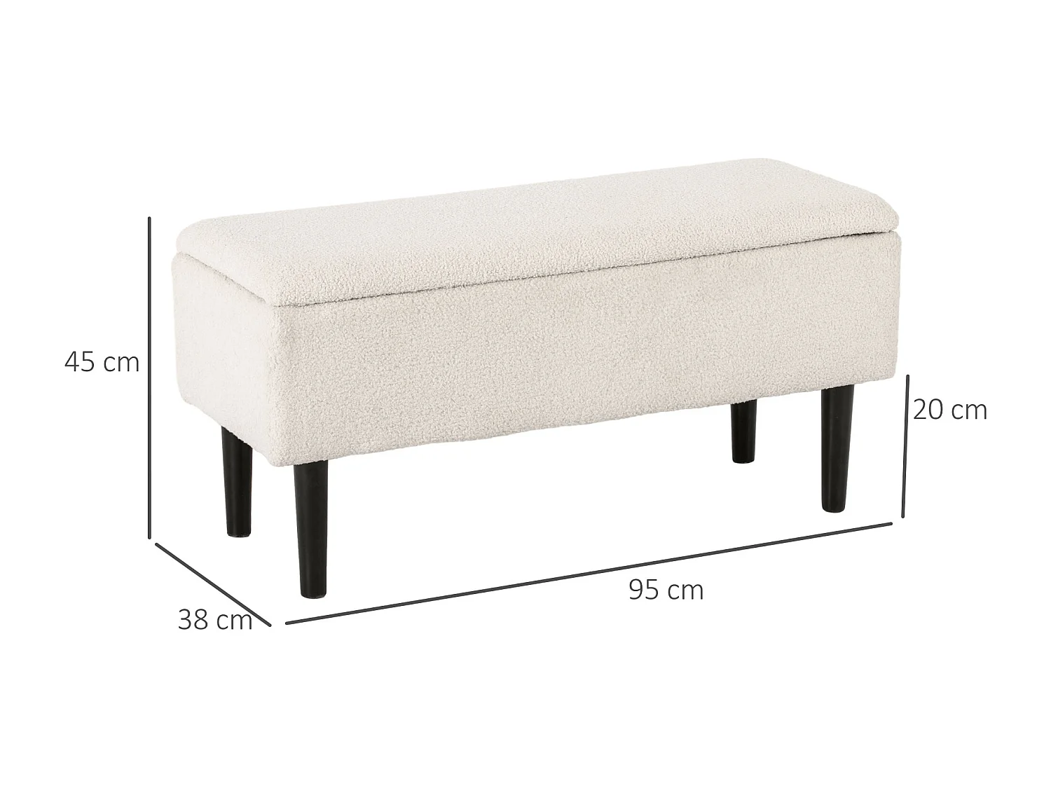 Banc de rangement avec coussin, coffre à ouverture rabattable, velours, beige (95x38x45 cm)