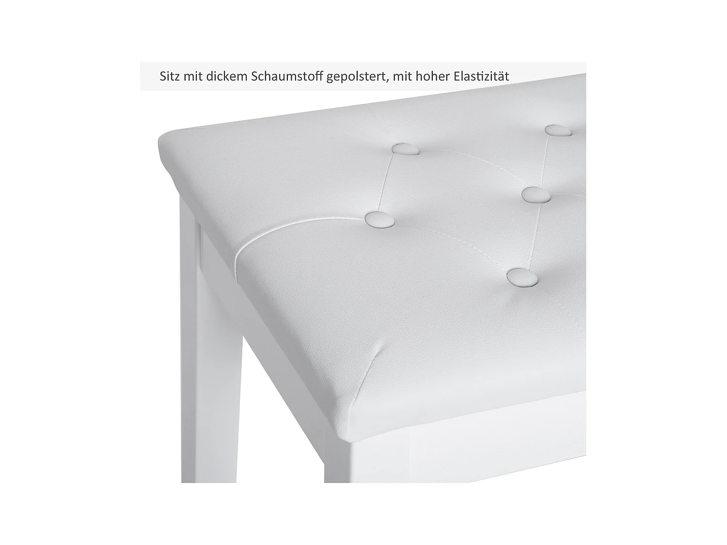 Banquette de piano avec rangement, style campagne, bois de caoutchouc et simili cuir, blanc, (76x36x50 cm)