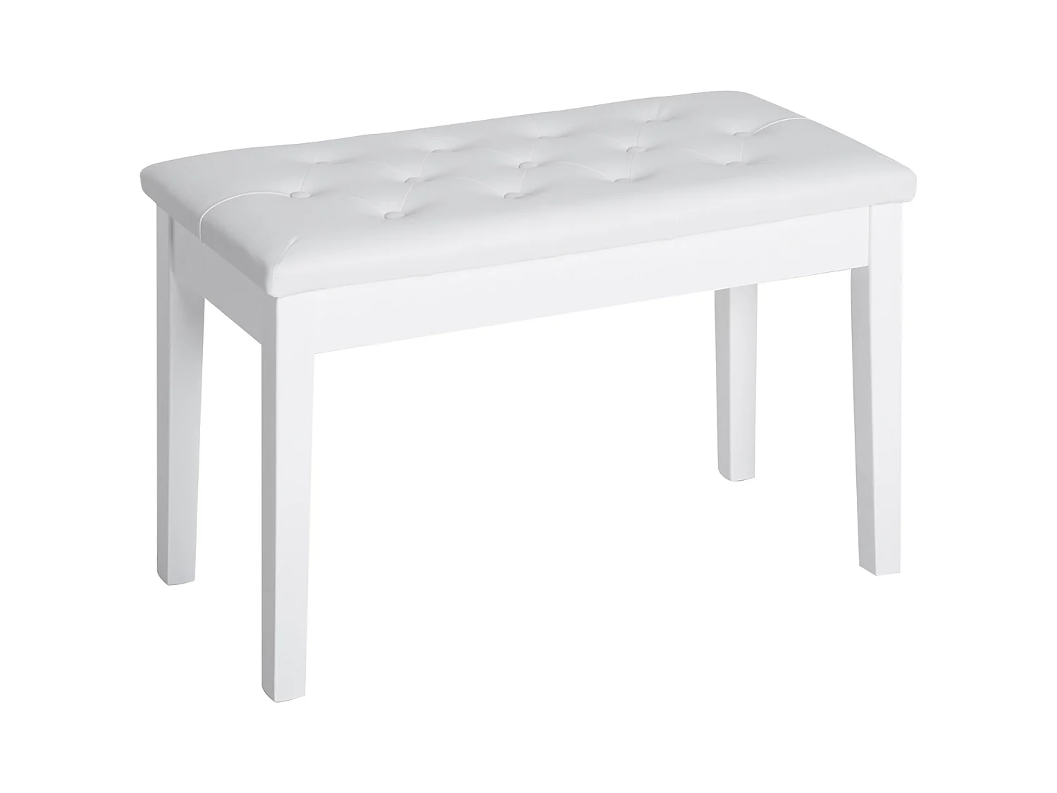 Banco de piano con almacenaje, estilo rústico, madera de caucho y polipiel, blanco, (76x36x50 cm)