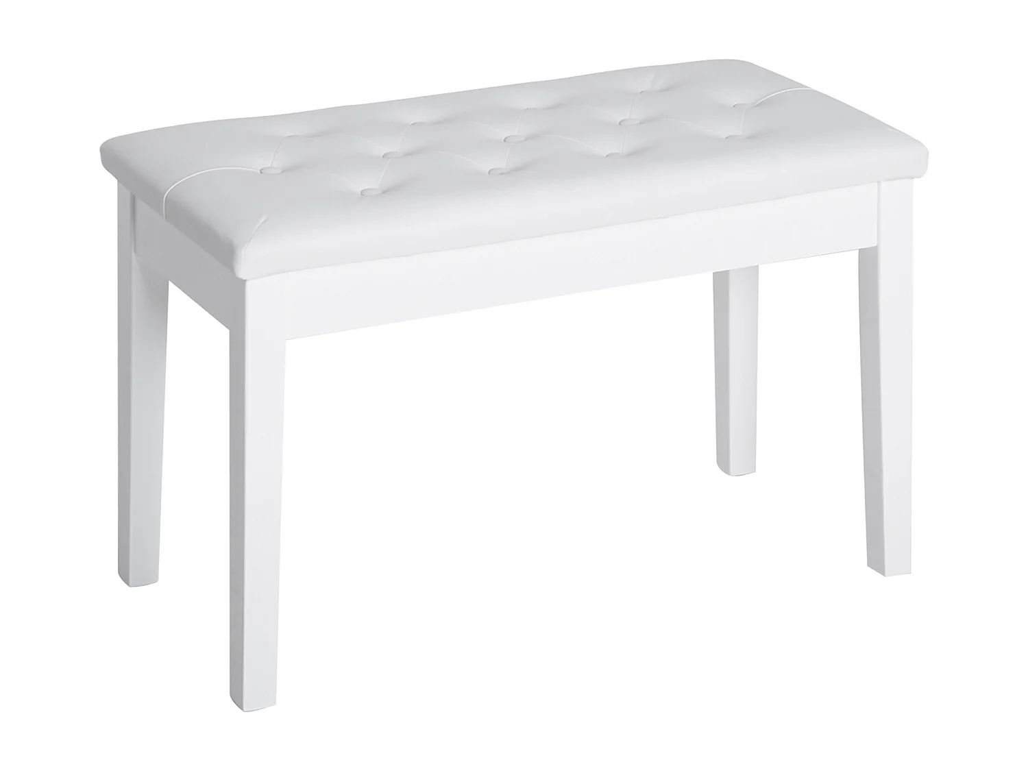 Banquette de piano avec rangement, style campagne, bois de caoutchouc et simili cuir, blanc, (76x36x50 cm)