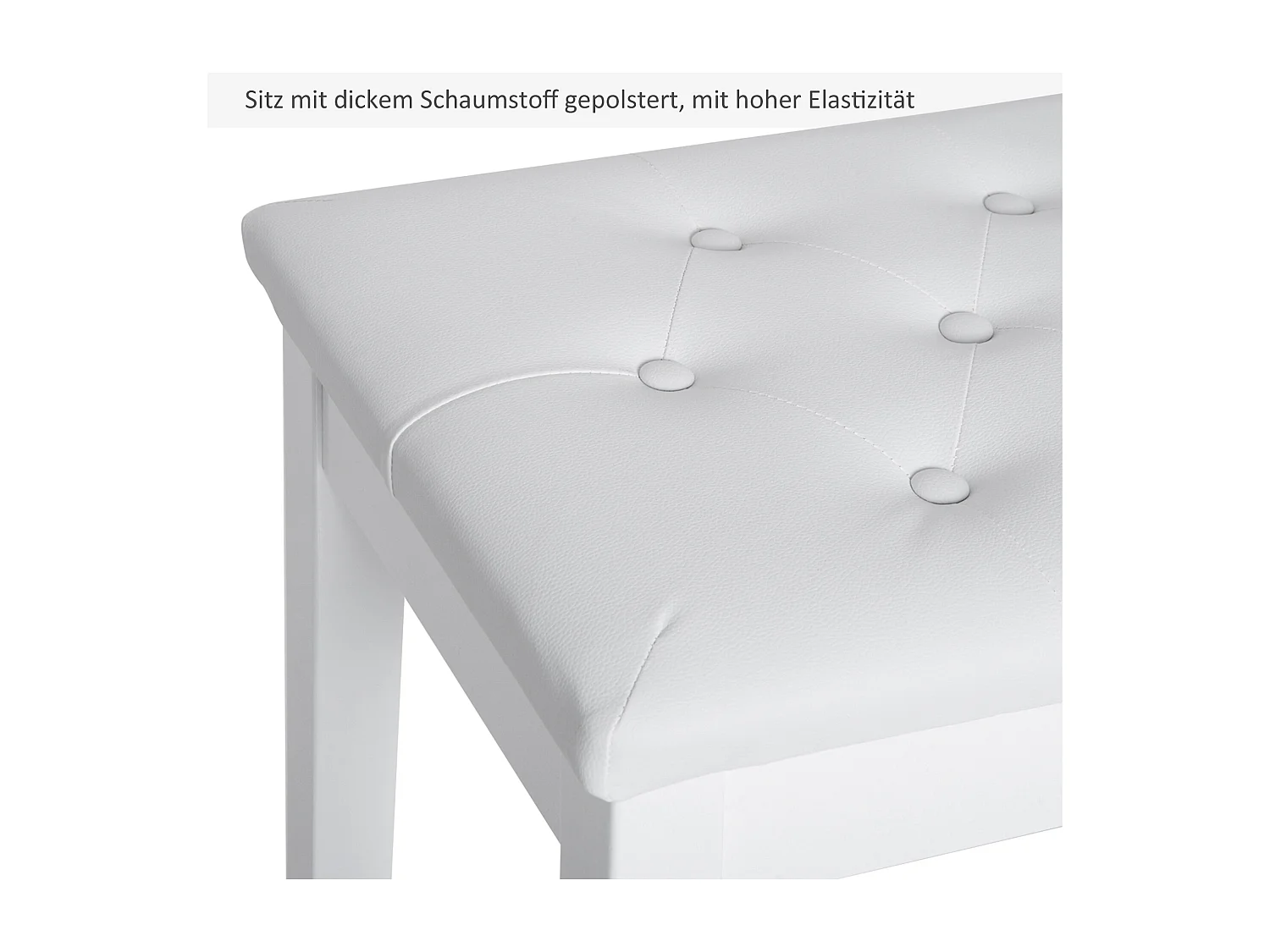 Banquette de piano avec rangement, style campagne, bois de caoutchouc et simili cuir, blanc, (76x36x50 cm)