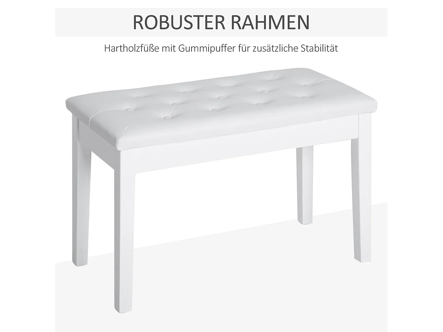 Banquette de piano avec rangement, style campagne, bois de caoutchouc et simili cuir, blanc, (76x36x50 cm)