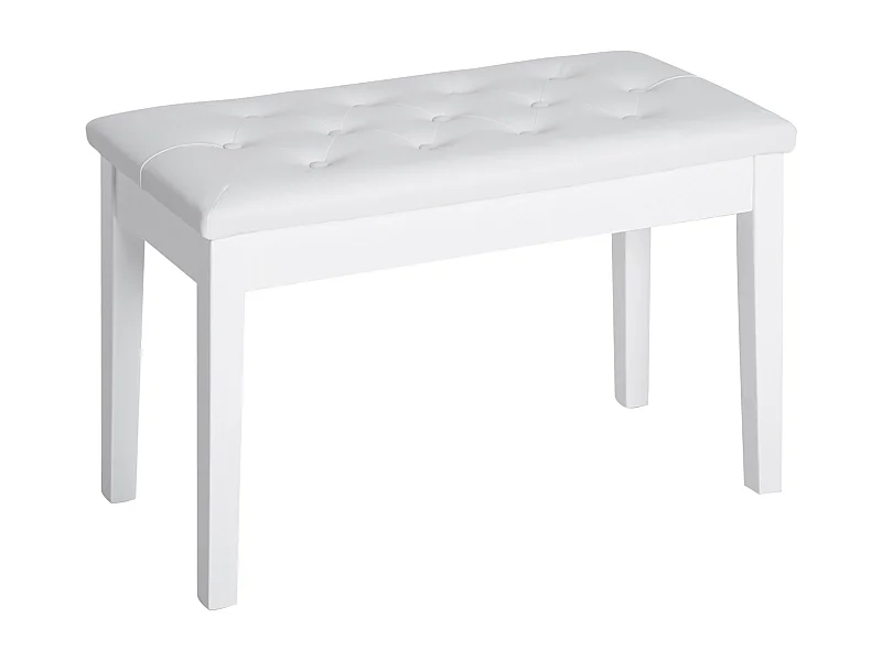 Banquette de piano avec rangement, style campagne, bois de caoutchouc et simili cuir, blanc, (76x36x50 cm)