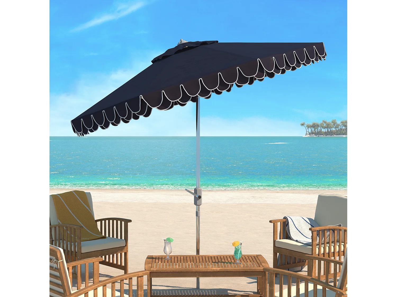 Parasol Marine/Blanc 256 x 256 X 251 cm - Valance