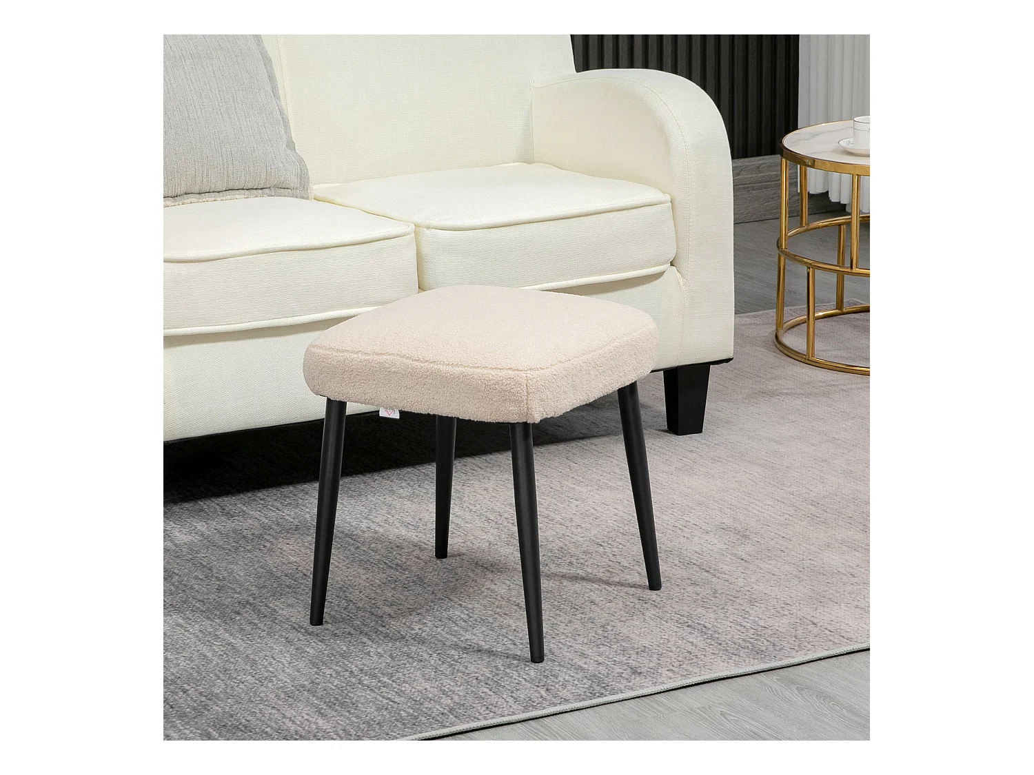 Vierkante poef van kasjmierstof met stalen poten, voor woonkamer en slaapkamer, beige (42x42x47 cm)