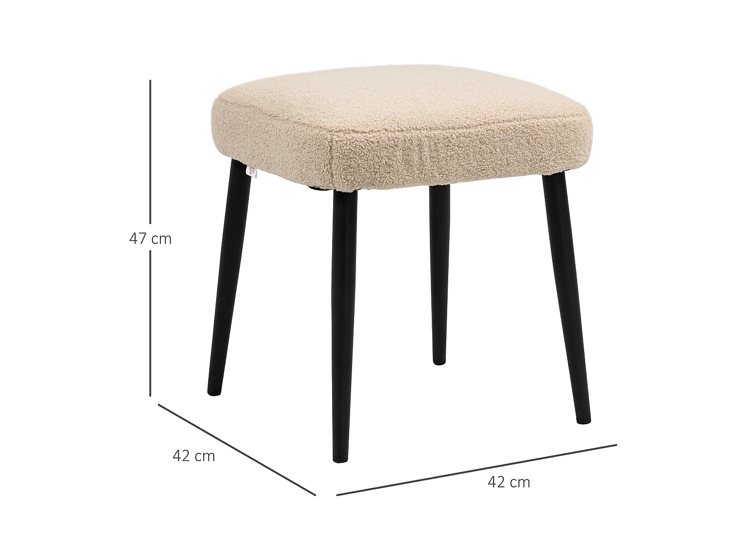 Vierkante poef van kasjmierstof met stalen poten, voor woonkamer en slaapkamer, beige (42x42x47 cm)