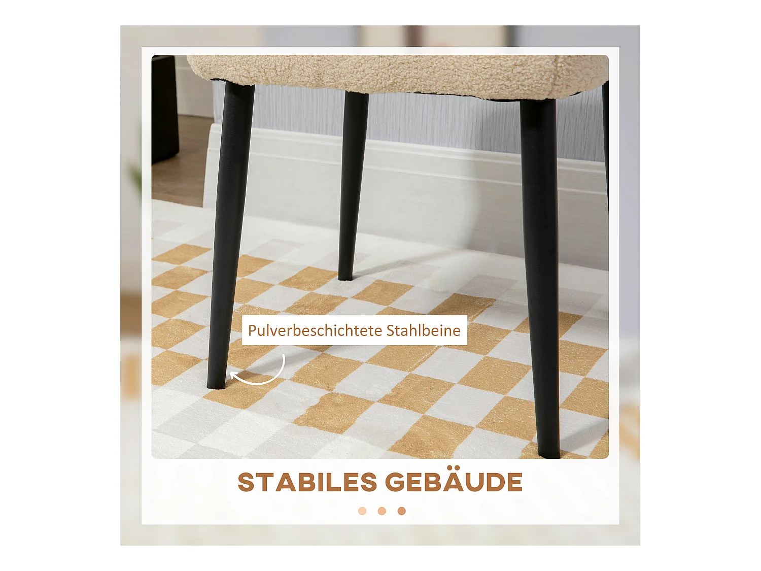 Vierkante poef van kasjmierstof met stalen poten, voor woonkamer en slaapkamer, beige (42x42x47 cm)