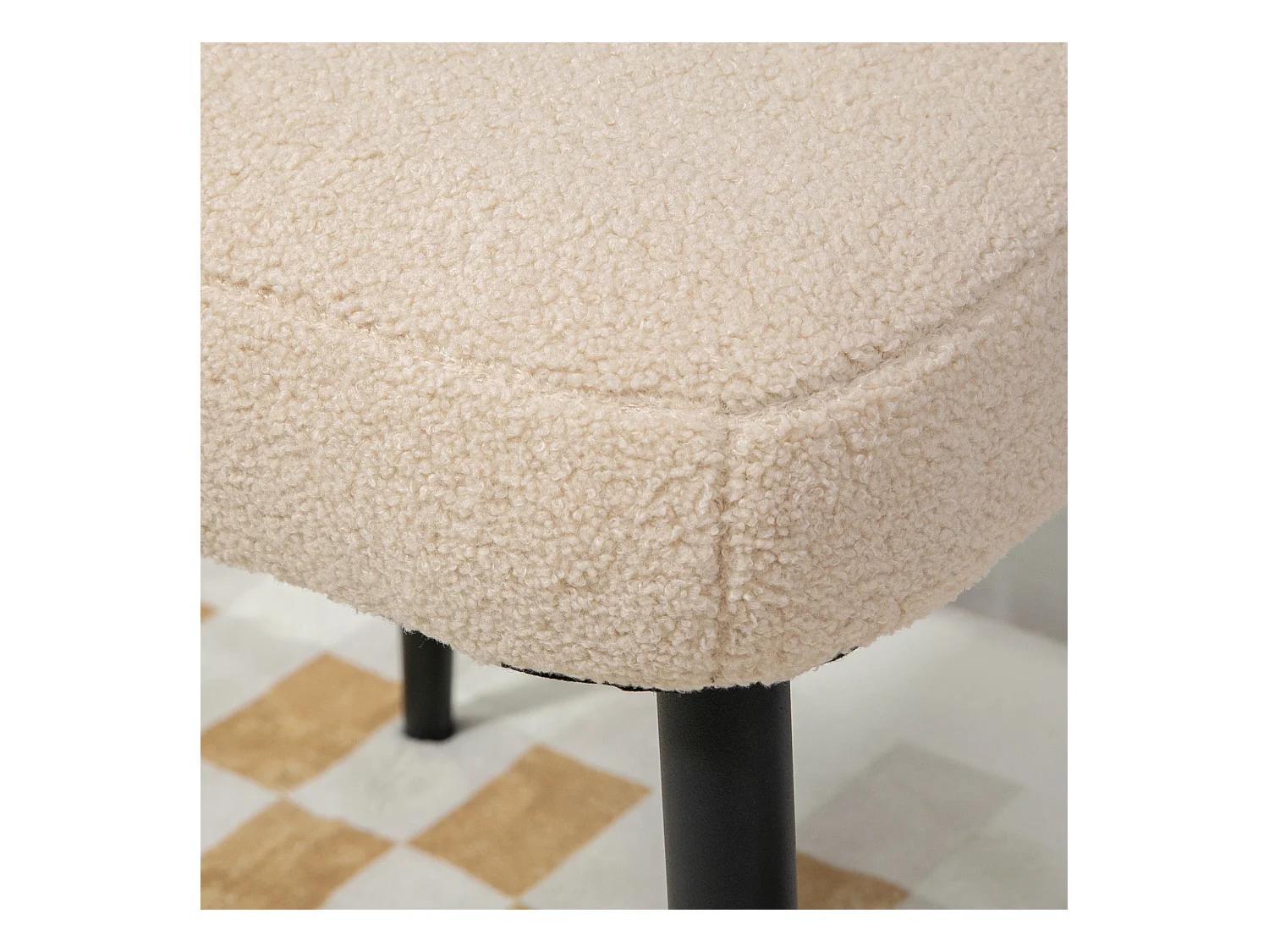 Vierkante poef van kasjmierstof met stalen poten, voor woonkamer en slaapkamer, beige (42x42x47 cm)