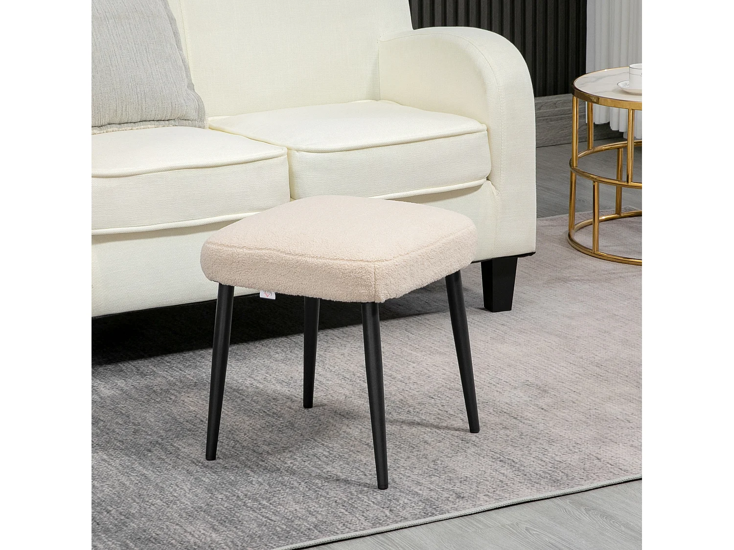Pouf carré en tissu effet cachemire avec pieds en acier, pour salon et chambre, beige (42x42x47 cm)