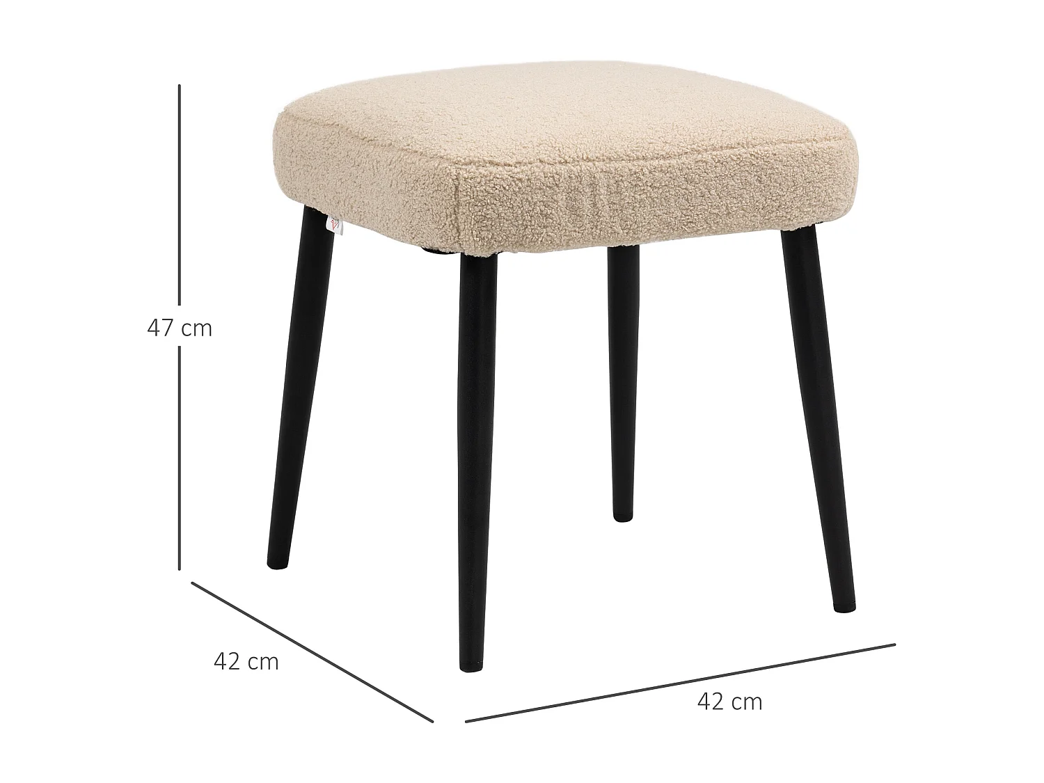 Pouf carré en tissu effet cachemire avec pieds en acier, pour salon et chambre, beige (42x42x47 cm)