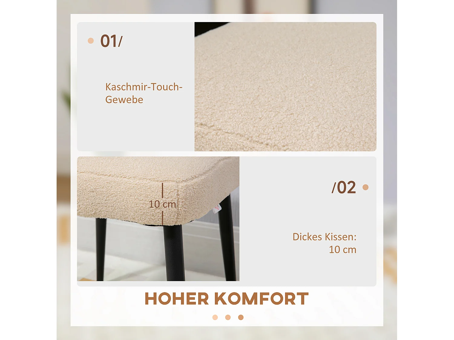 Pouf carré en tissu effet cachemire avec pieds en acier, pour salon et chambre, beige (42x42x47 cm)