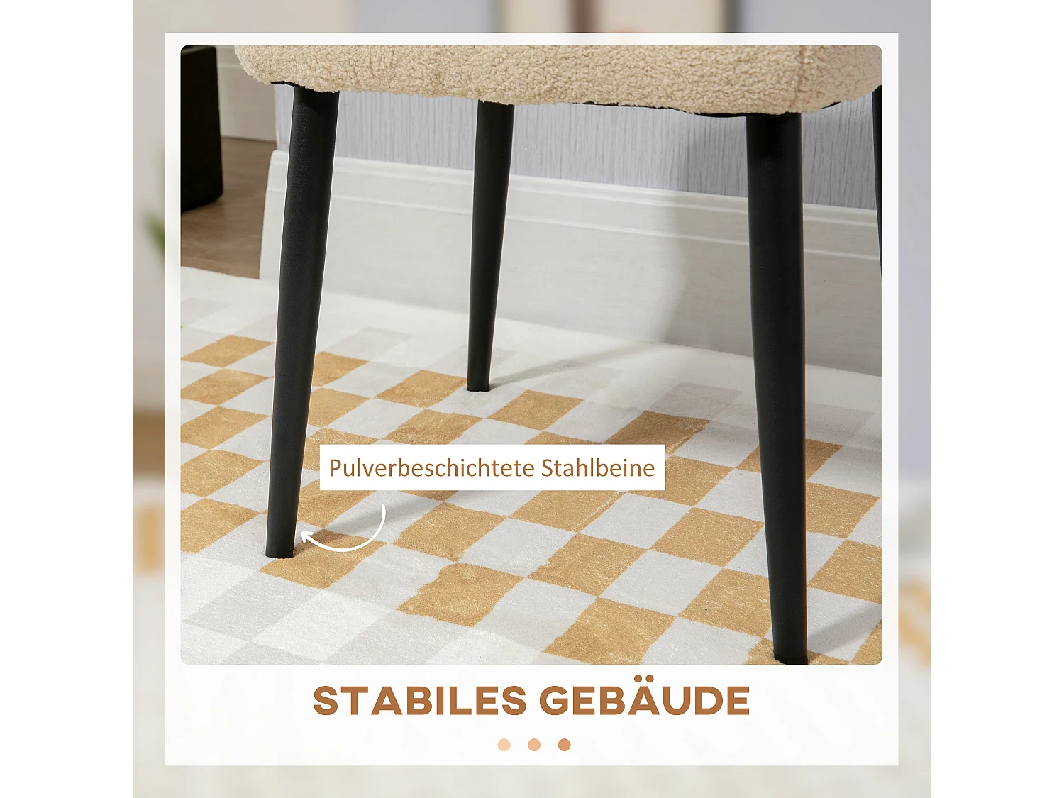 Pouf carré en tissu effet cachemire avec pieds en acier, pour salon et chambre, beige (42x42x47 cm)