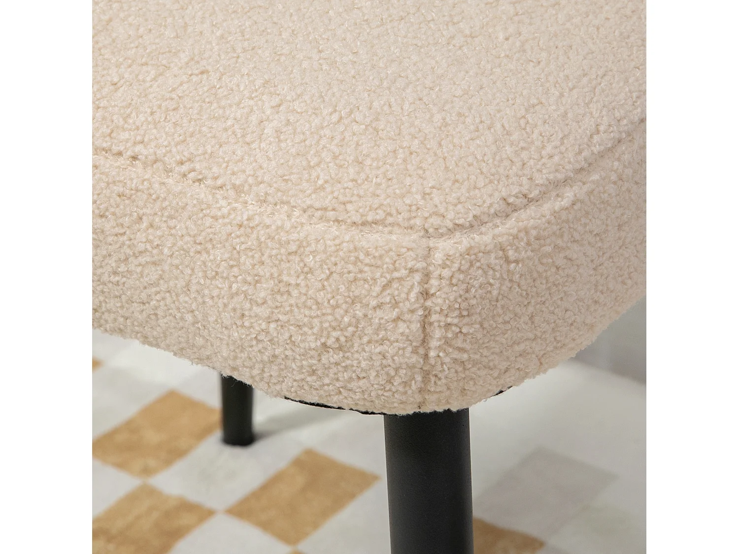 Pouf carré en tissu effet cachemire avec pieds en acier, pour salon et chambre, beige (42x42x47 cm)
