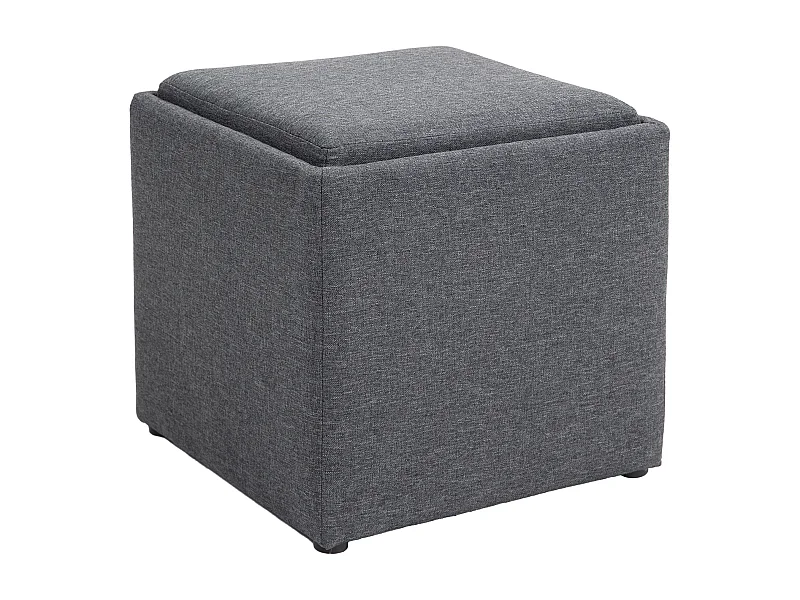 Banco con almacenaje y cojín, banco tapizado desenfundable, tejido de lino, gris (42x42x41 cm)