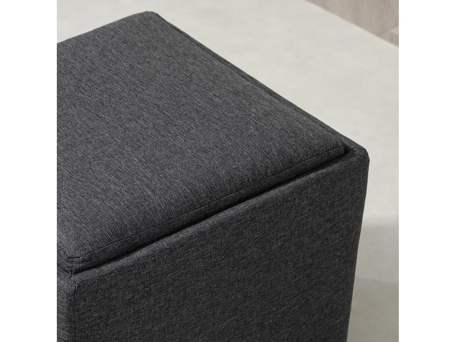 Opbergbank met kussen, gestoffeerde bank met afneembare hoes, linnen stof, grijs (42x42x41 cm)