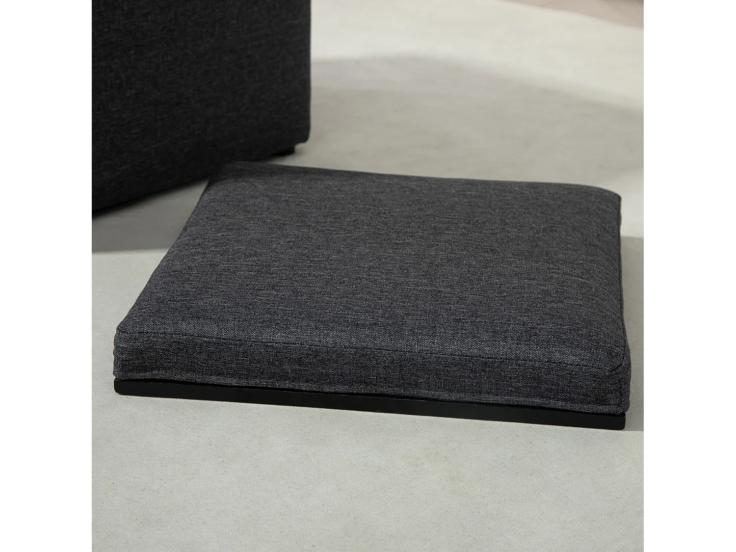 Opbergbank met kussen, gestoffeerde bank met afneembare hoes, linnen stof, grijs (42x42x41 cm)