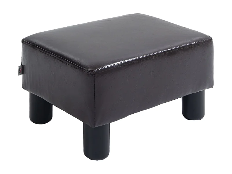 Pouf rectangulaire en simili cuir, robuste 100kg, marron, pieds plastique (40x30x24cm)