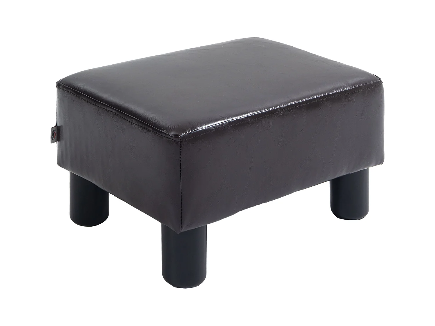 Pouf rectangulaire en simili cuir, robuste 100kg, marron, pieds plastique (40x30x24cm)