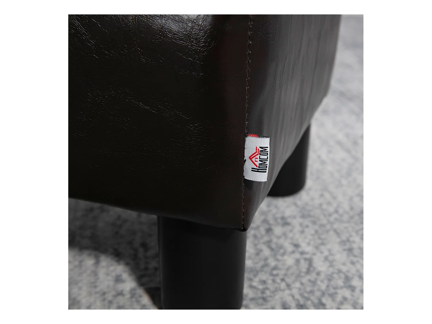 Pouf rectangulaire en simili cuir, robuste 100kg, marron, pieds plastique (40x30x24cm)