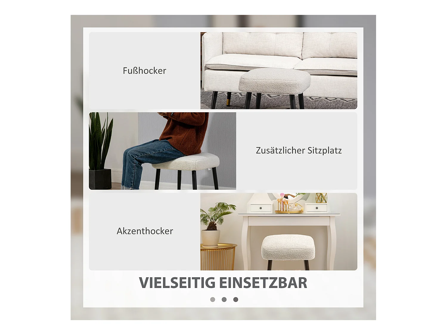 Pouf carré, tissu en cachemire, pieds en métal, gris clair, (42x42x47 cm)