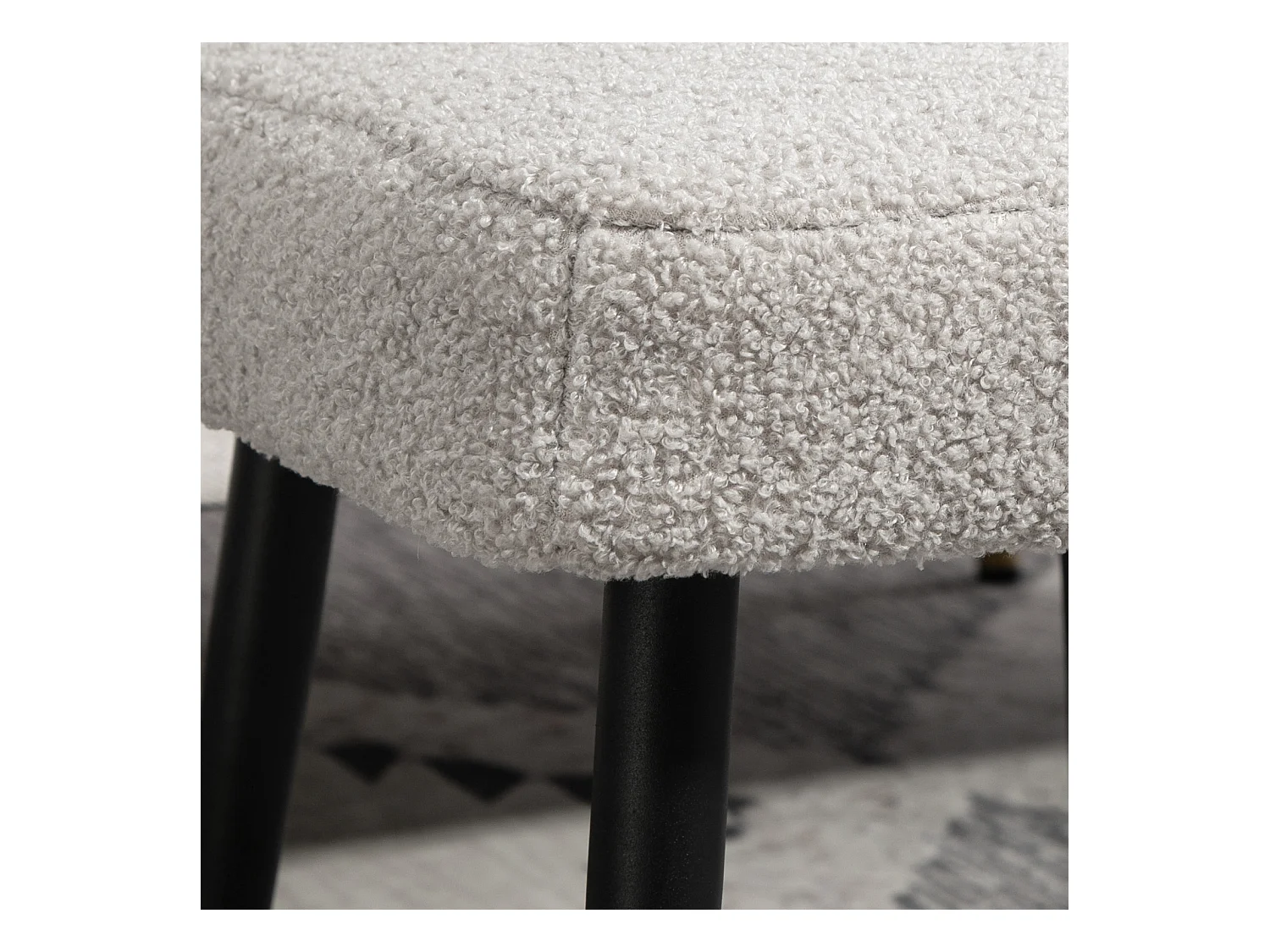 Pouf carré, tissu en cachemire, pieds en métal, gris clair, (42x42x47 cm)