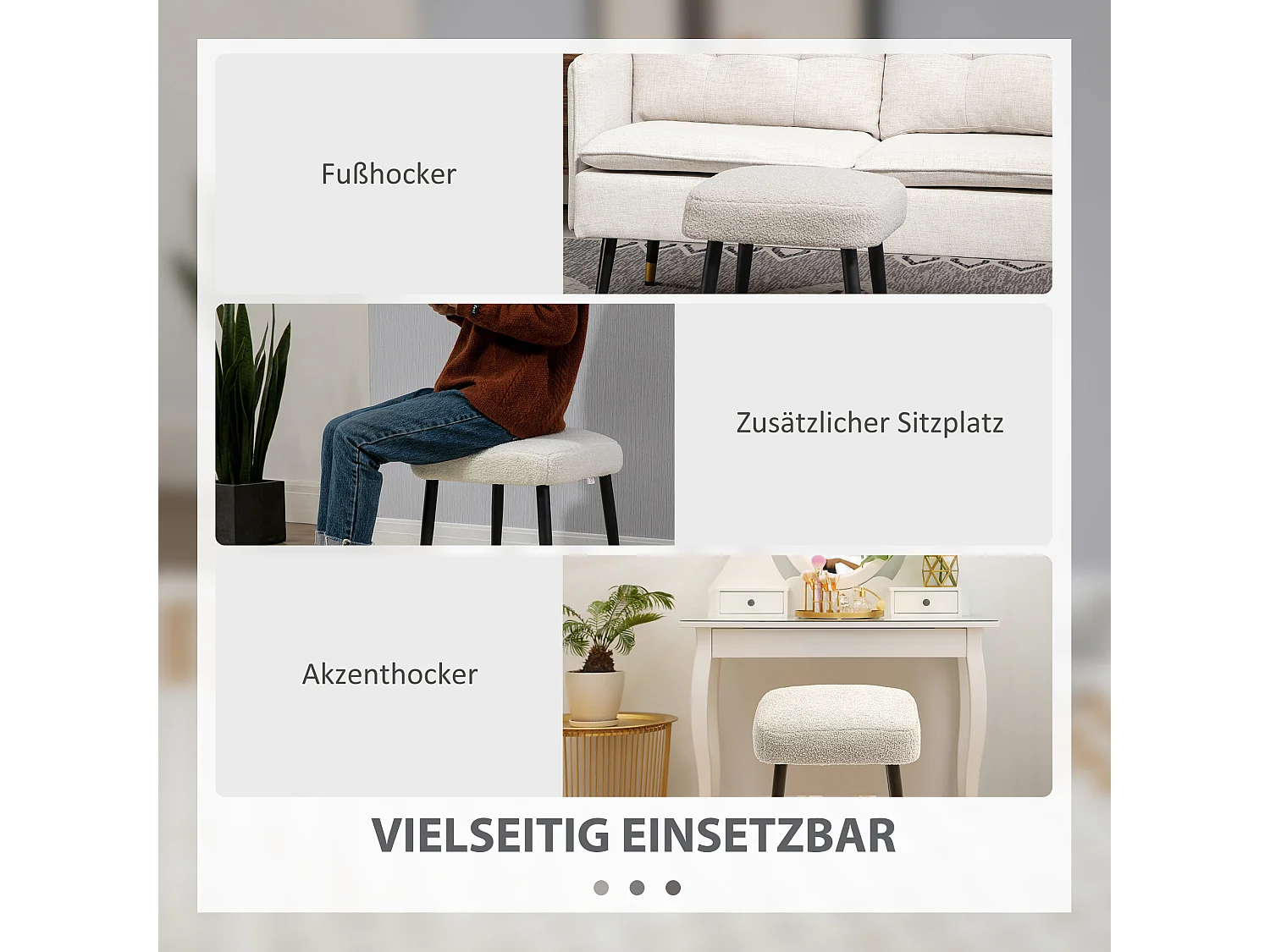 Pouf carré, tissu en cachemire, pieds en métal, gris clair, (42x42x47 cm)