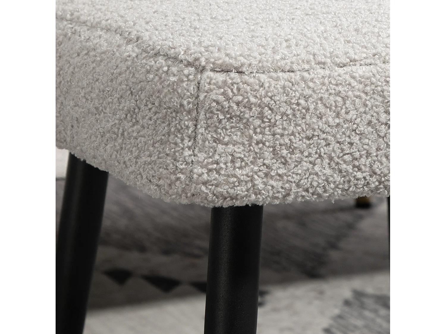 Pouf carré, tissu en cachemire, pieds en métal, gris clair, (42x42x47 cm)