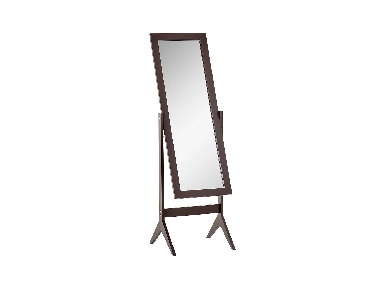 Miroir sur pied inclinable, cadre MDF, finition café, facile d’entretien (47x46x148cm)