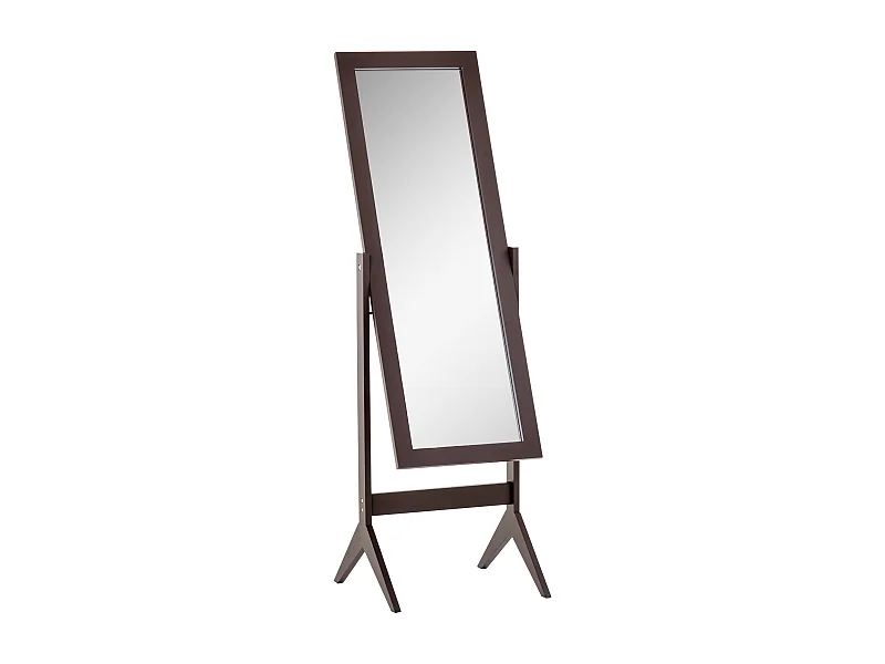 Miroir sur pied inclinable, cadre MDF, finition café, facile d’entretien (47x46x148cm)