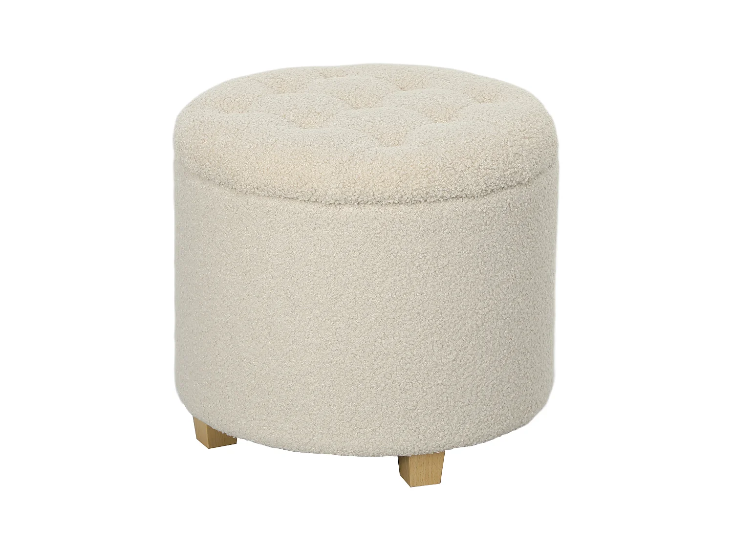 Ronde opbergbank met kussen, polyester, crème (45x45x41cm)