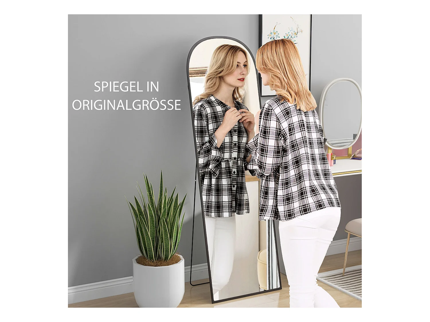 Miroir plein pied avec cadre en aluminium, miroir de corps entier pour salon et chambre, noir (50x1.5x161.5 cm)