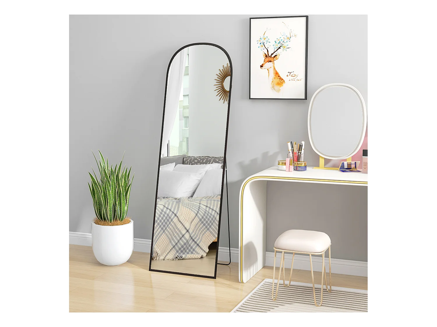 Miroir plein pied avec cadre en aluminium, miroir de corps entier pour salon et chambre, noir (50x1.5x161.5 cm)