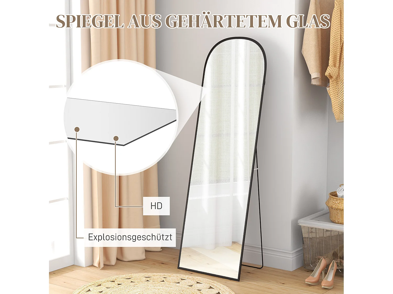 Specchio a figura intera con cornice in alluminio, specchio a figura intera per soggiorno e camera da letto, nero (50x1,5x161,5 cm)