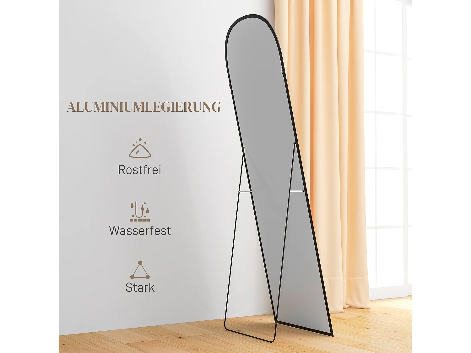 Specchio a figura intera con cornice in alluminio, specchio a figura intera per soggiorno e camera da letto, nero (50x1,5x161,5 cm)