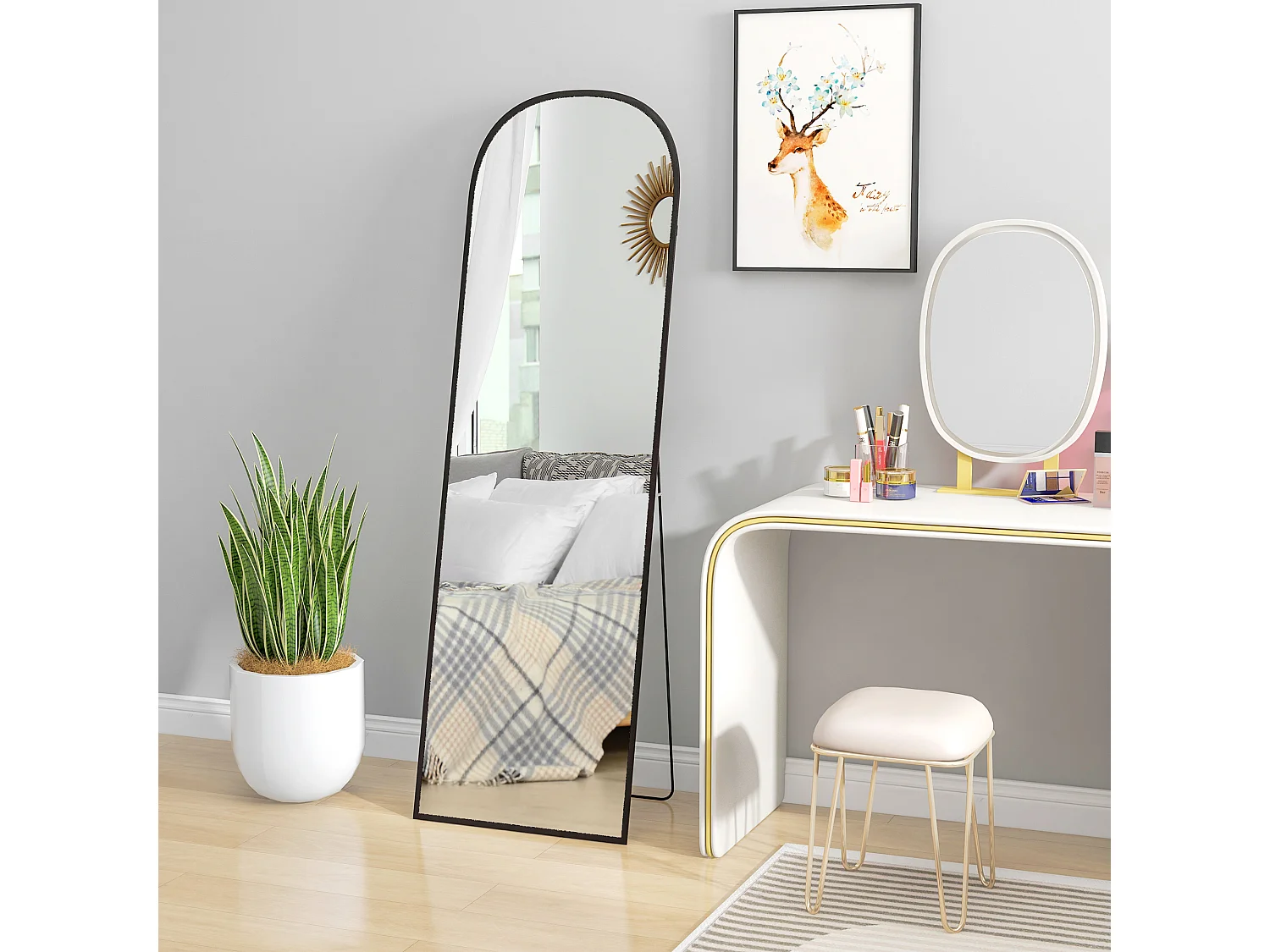 Specchio a figura intera con cornice in alluminio, specchio a figura intera per soggiorno e camera da letto, nero (50x1,5x161,5 cm)