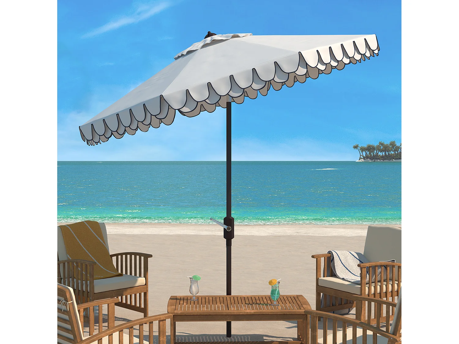 Parasol Marine/Blanc 256 x 256 X 251 cm - Valance
