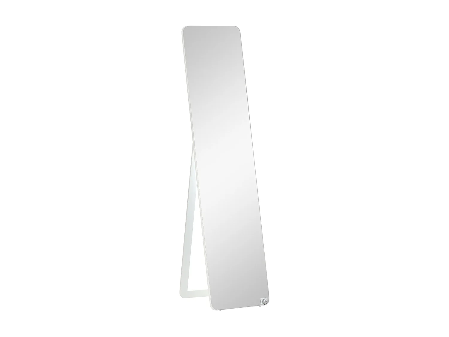 Miroir sur pied avec cadre pliable, miroir de maquillage stable, utilisation murale ou debout, bois, blanc (37x43x156 cm)