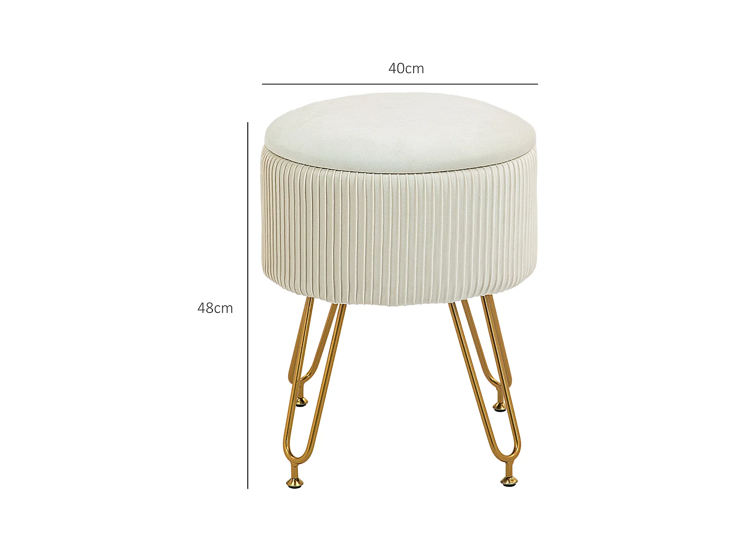 2-in-1 opbergbank met deksel, fluwelen zitting, stalen frame, crème (40x40x48cm)