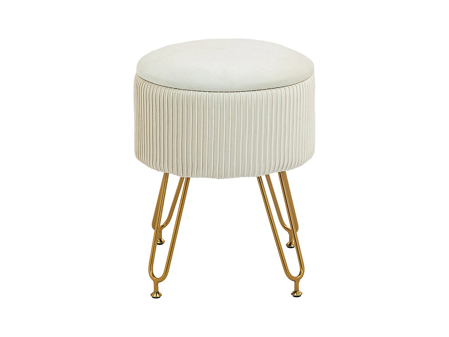 Banc de rangement 2-en-1 avec couvercle, assise en velours, structure acier, crème (40x40x48cm)