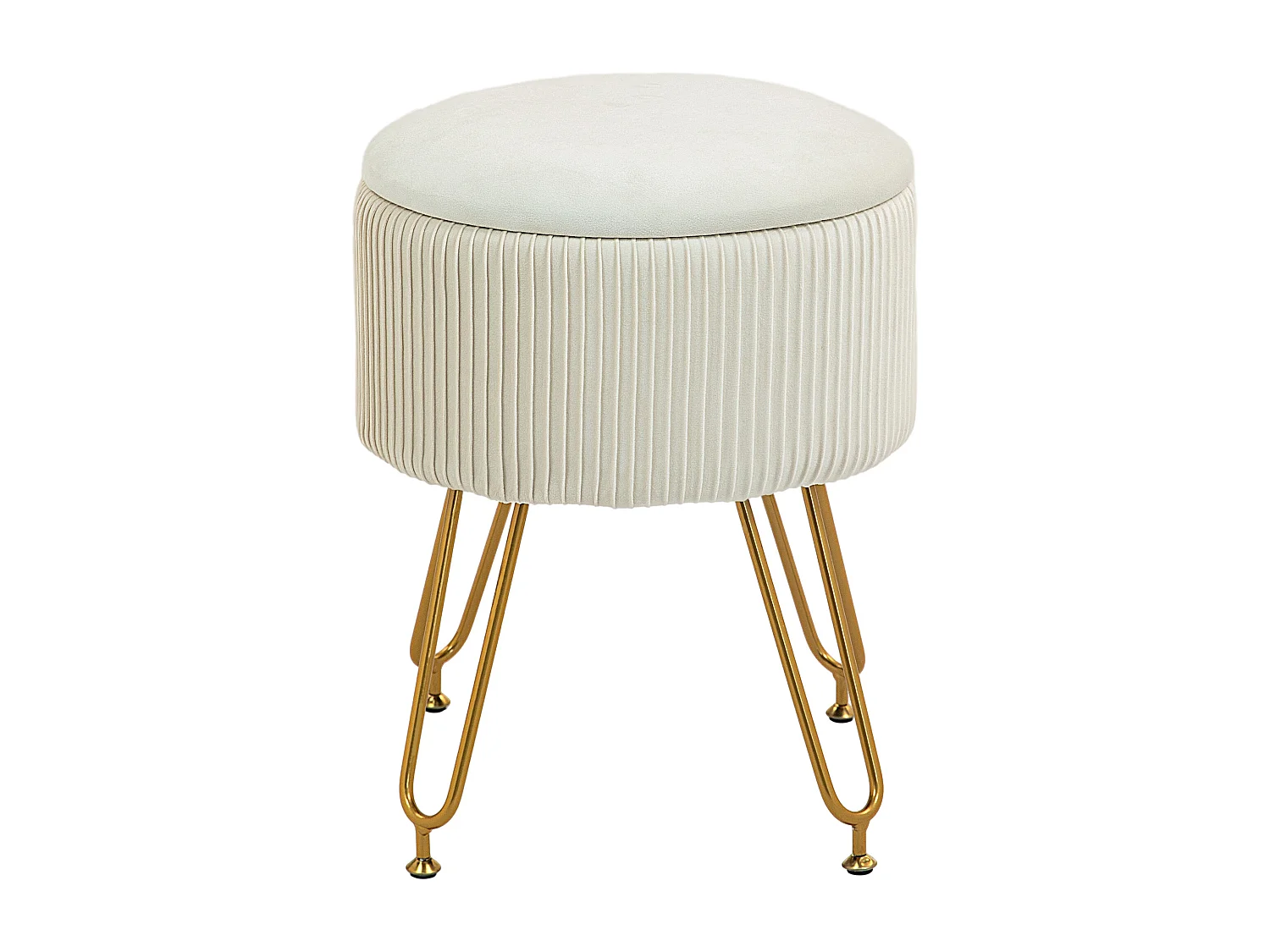 Banc de rangement 2-en-1 avec couvercle, assise en velours, structure acier, crème (40x40x48cm)