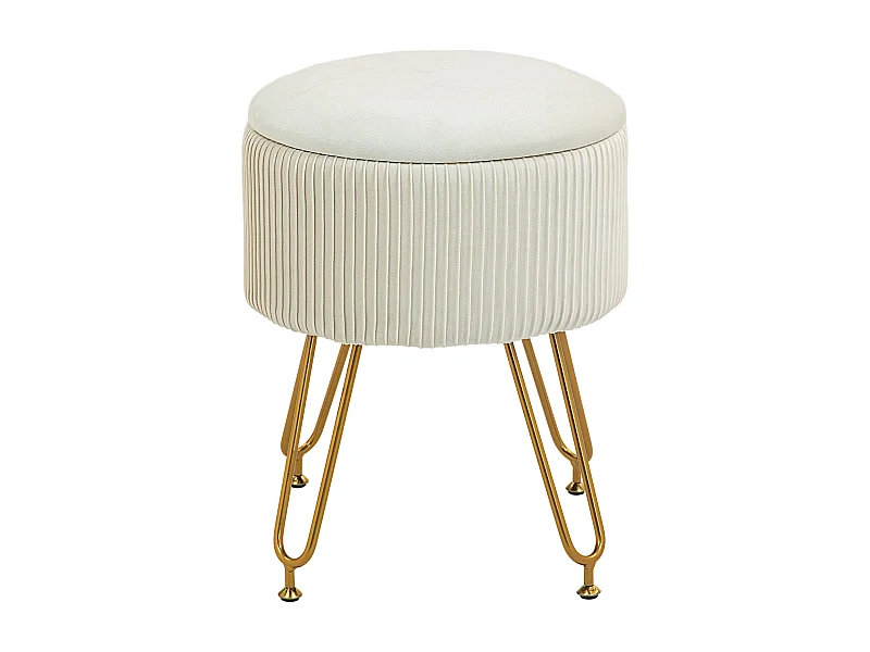 Banc de rangement 2-en-1 avec couvercle, assise en velours, structure acier, crème (40x40x48cm)