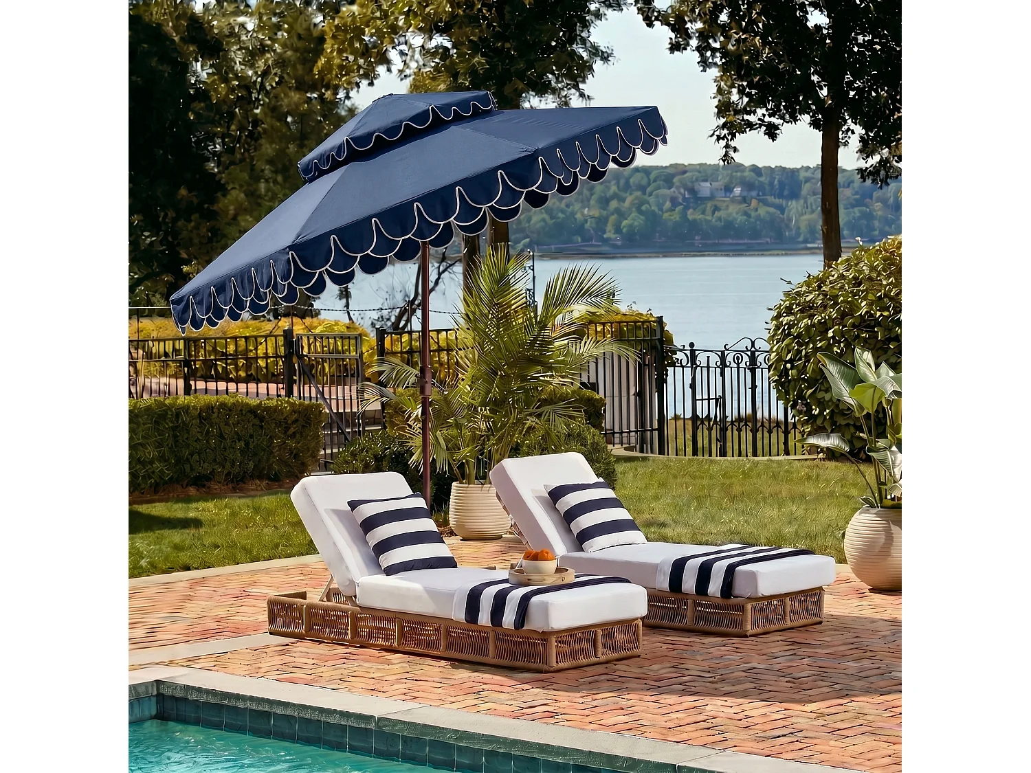 Parasol Marine/Blanc 257 x 257 x 253 cm - Valance