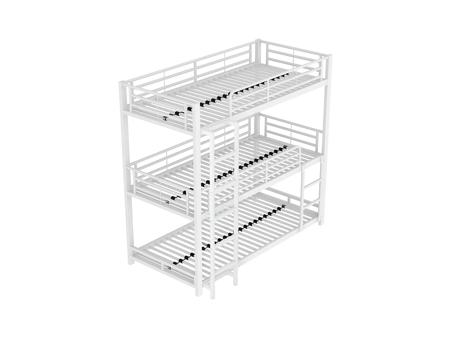 Drievoudig metalen stapelbed met ladder voor kinderen, tieners en volwassenen, metalen frame, wit (204x95x194 cm)