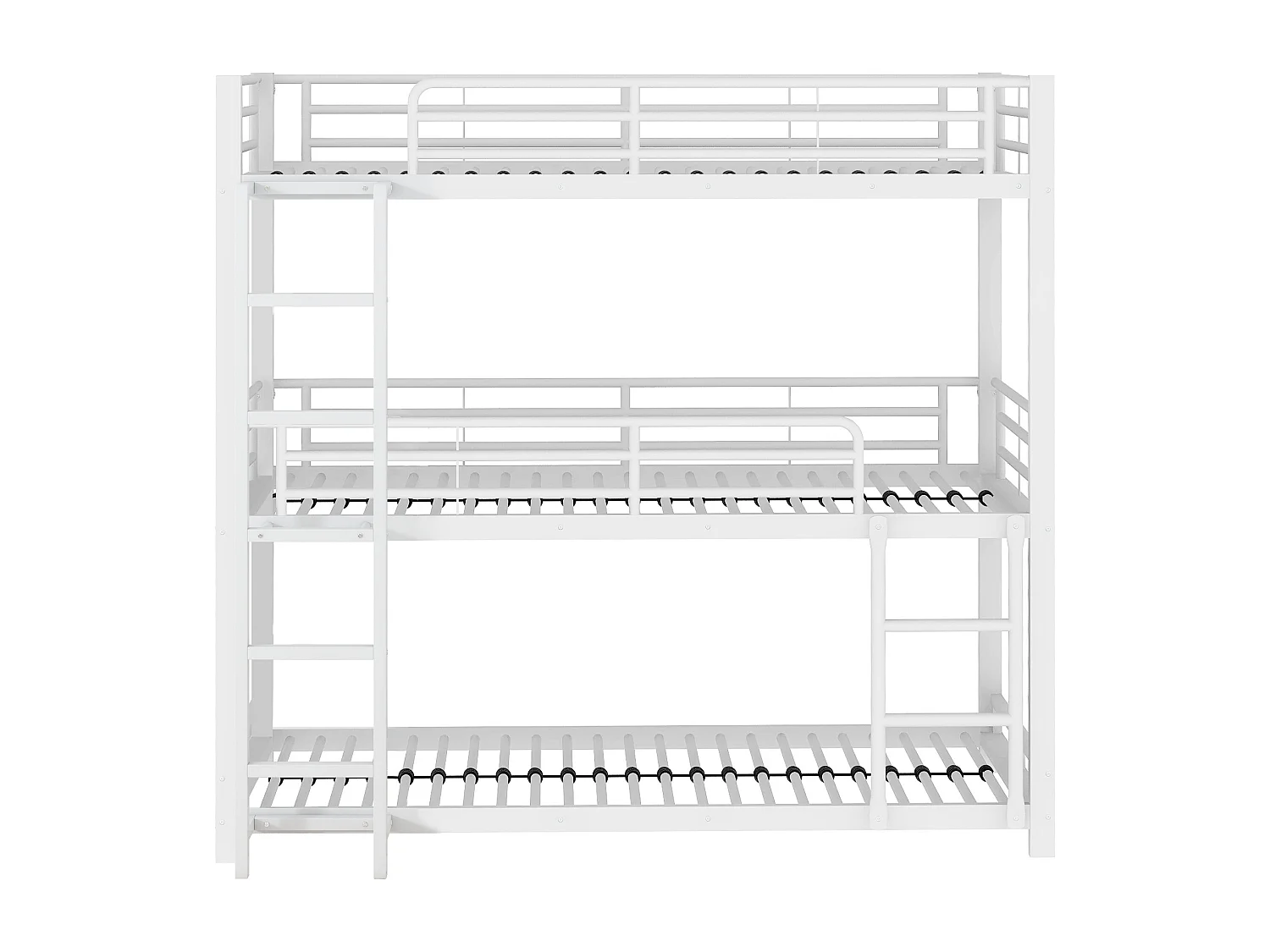 Litera triple de metal con escalera para niños, adolescentes y adultos, estructura de metal, color blanco (204 x 95 x 194 cm)
