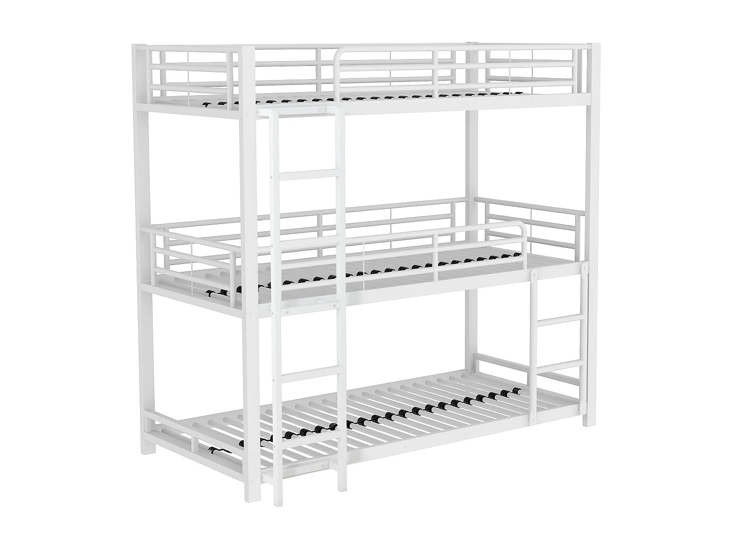 Lit superposé triple en métal, avec échelle, pour enfants, adolescents et adultes, cadre métallique, blanc (204x95x194 cm)