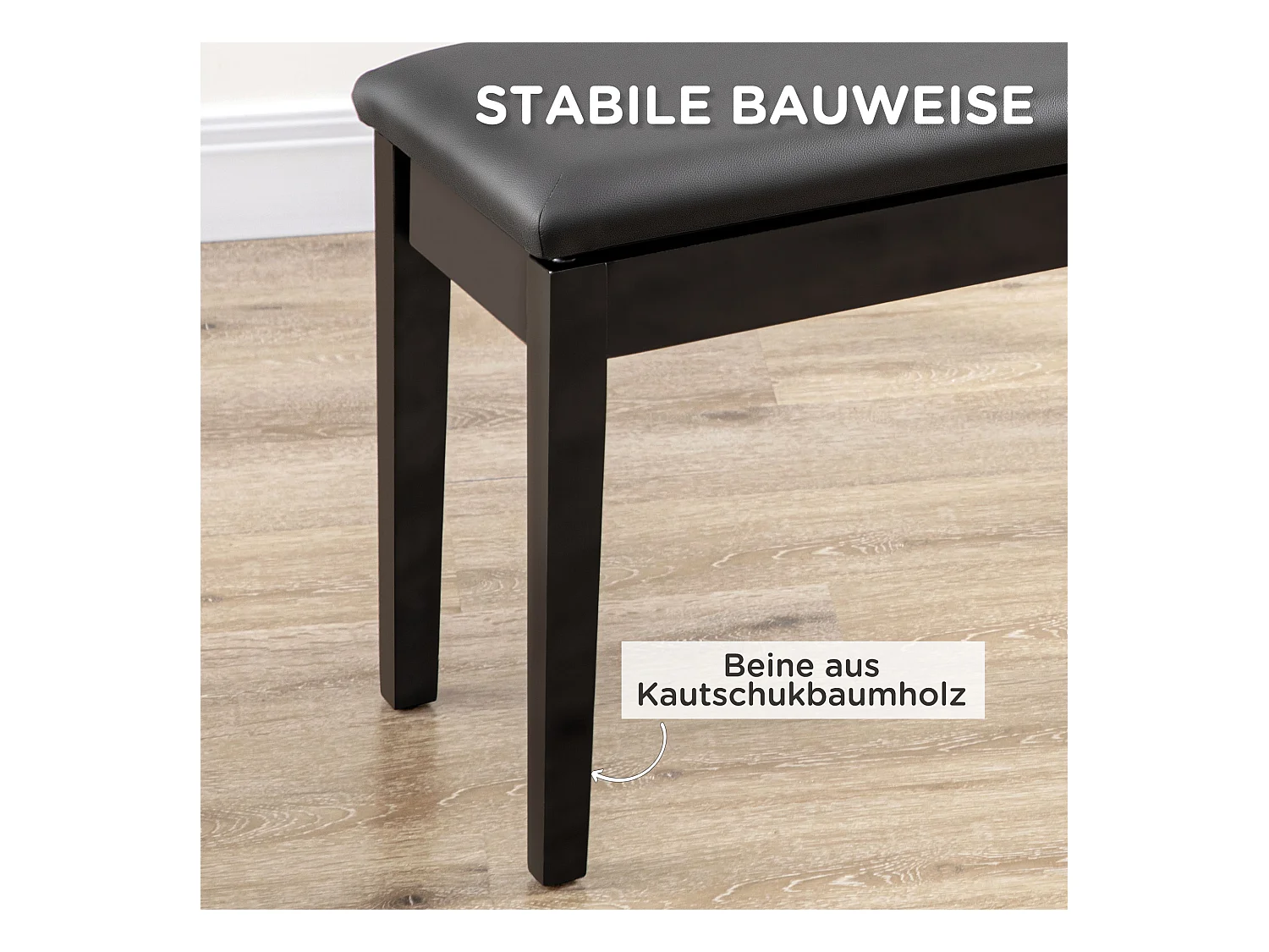 Banc de piano réglable avec rangement, similicuir noir, bois (75x35x49 cm)