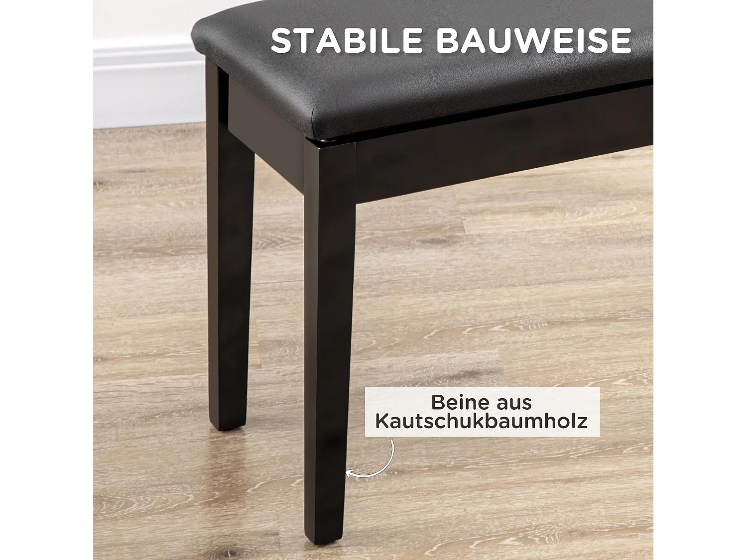 Banc de piano réglable avec rangement, similicuir noir, bois (75x35x49 cm)