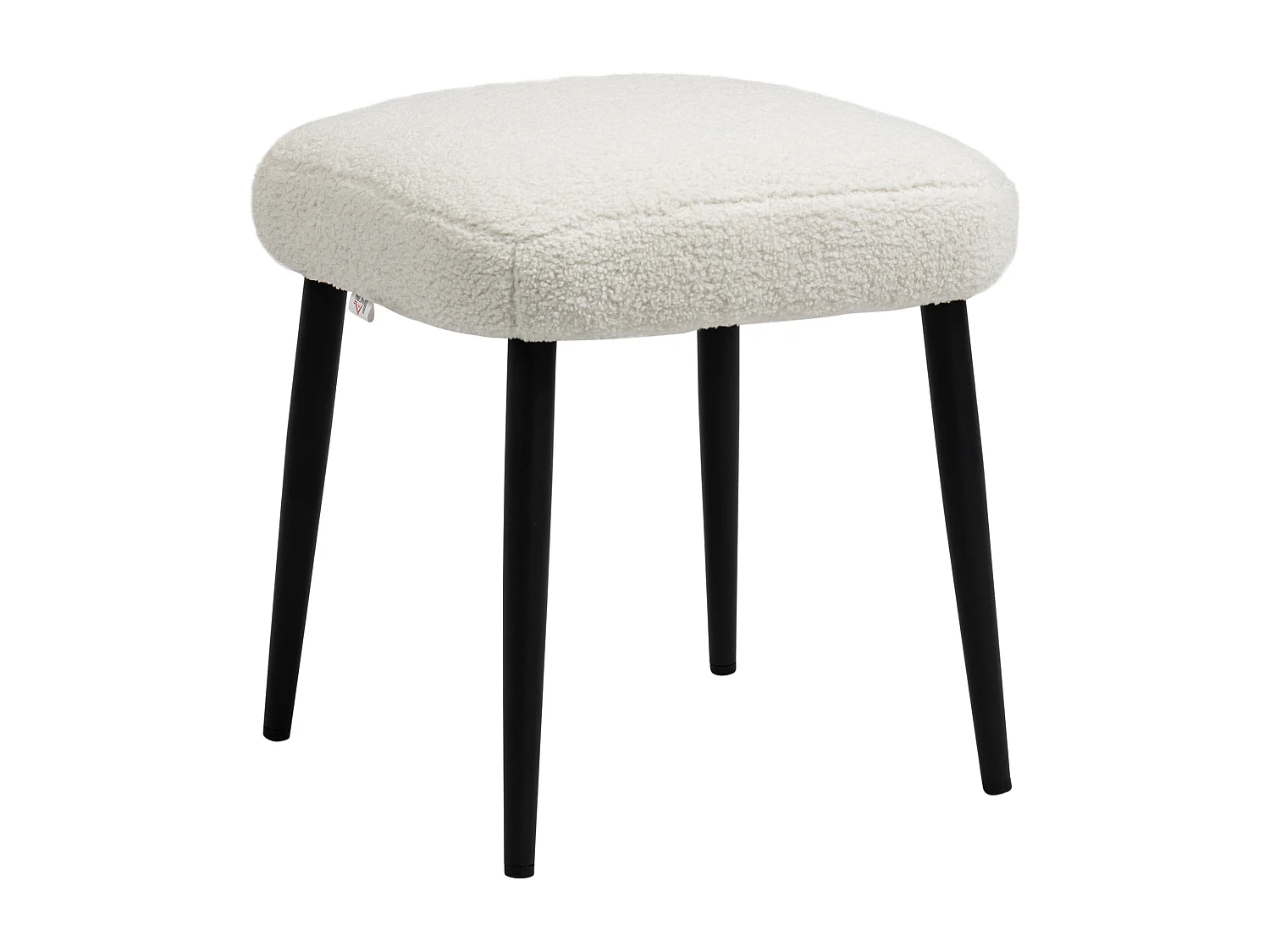 Pouf carré en tissu cachemire, pieds en acier, crème (42x42x47cm)