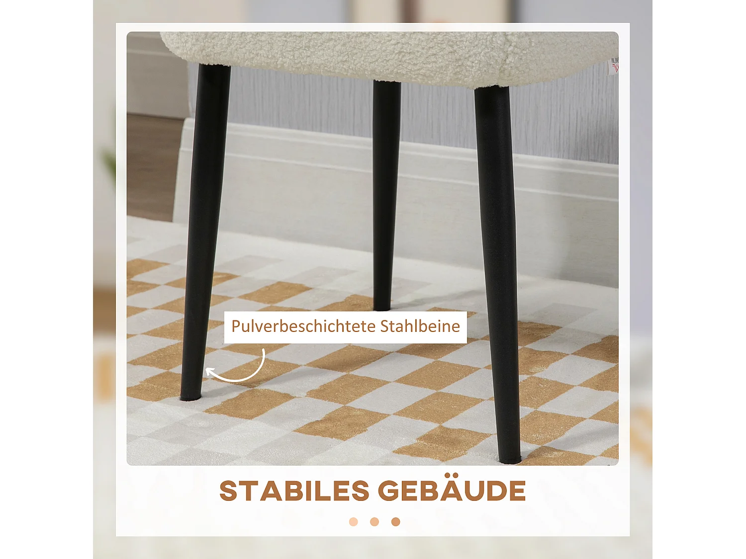 Pouf carré en tissu cachemire, pieds en acier, crème (42x42x47cm)