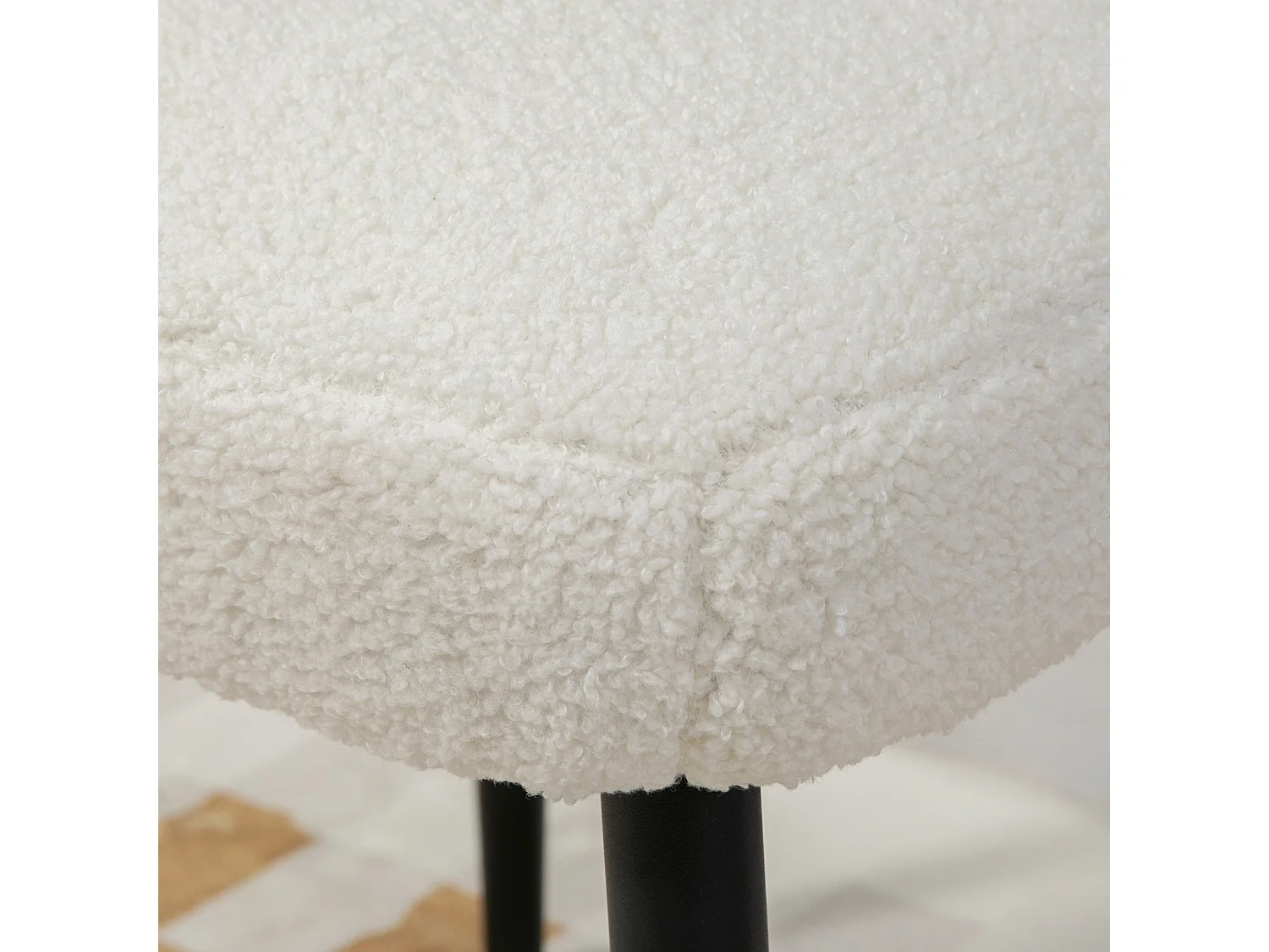 Pouf carré en tissu cachemire, pieds en acier, crème (42x42x47cm)